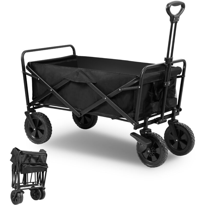 Chariot de Jardin Pliable Chariot de Transport de Plage 96 l avec Roues Tout Terrain Chariot Sport Robuste Noir - Vingo