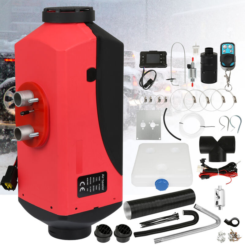 Vingo - Chauffage Diesel 12V 5KW Air Heater avec Silencieux et Interrupteur Ecran lcd Kit Comple pour Camions rv Bateaux - Rouge