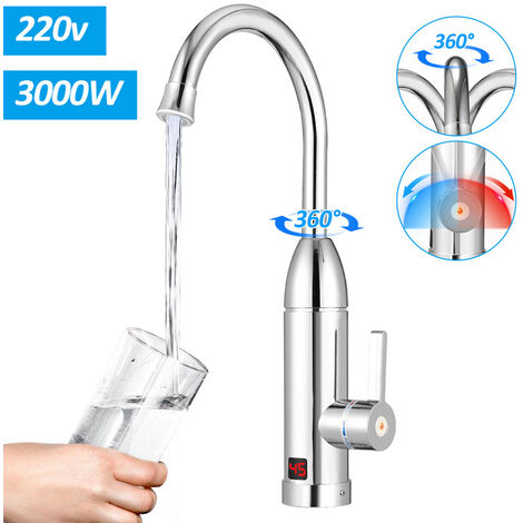 VINGO Chauffe eau Instantané Electrique, Robinet Avec Chauffe-eau Instantané 3kW pour un Lave-mains, Vaisselle Mais Pas pour une Douche Bien Chaude - Argent