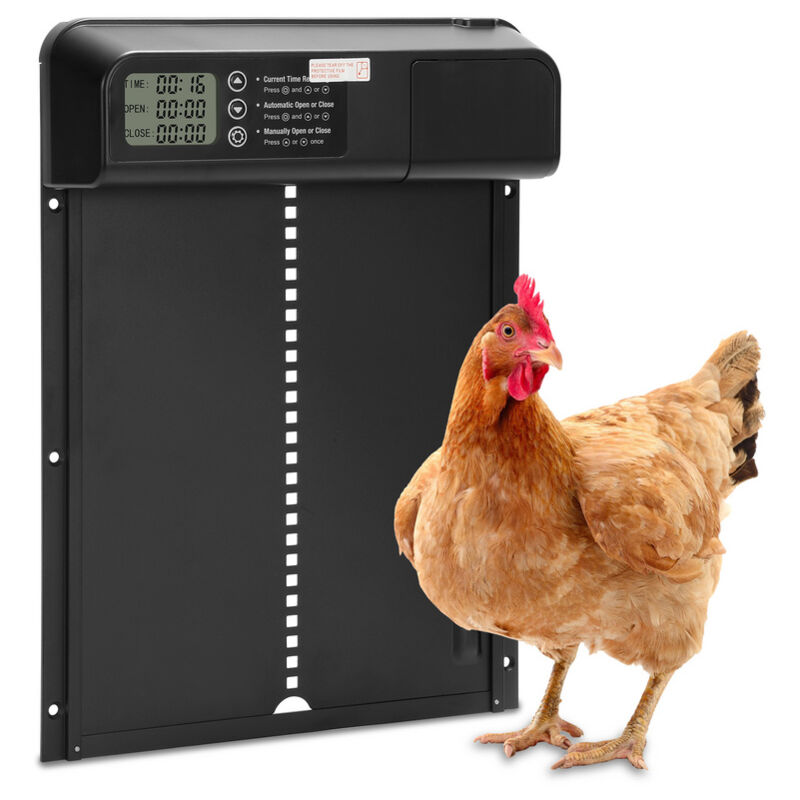 Vingo - Clapet à poules en aluminium avec curseur - Ouverture intelligente du poulailler, mode horaire & manuel, IPX4 étanche,33x24.5cm