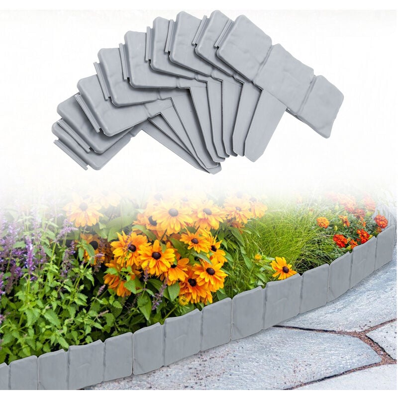 Clôture de jardin/pelouse Plastique Aspect de pierre Bordures de pelouse Bordure de jardin 30 pcs 7.5m Gris - Vingo