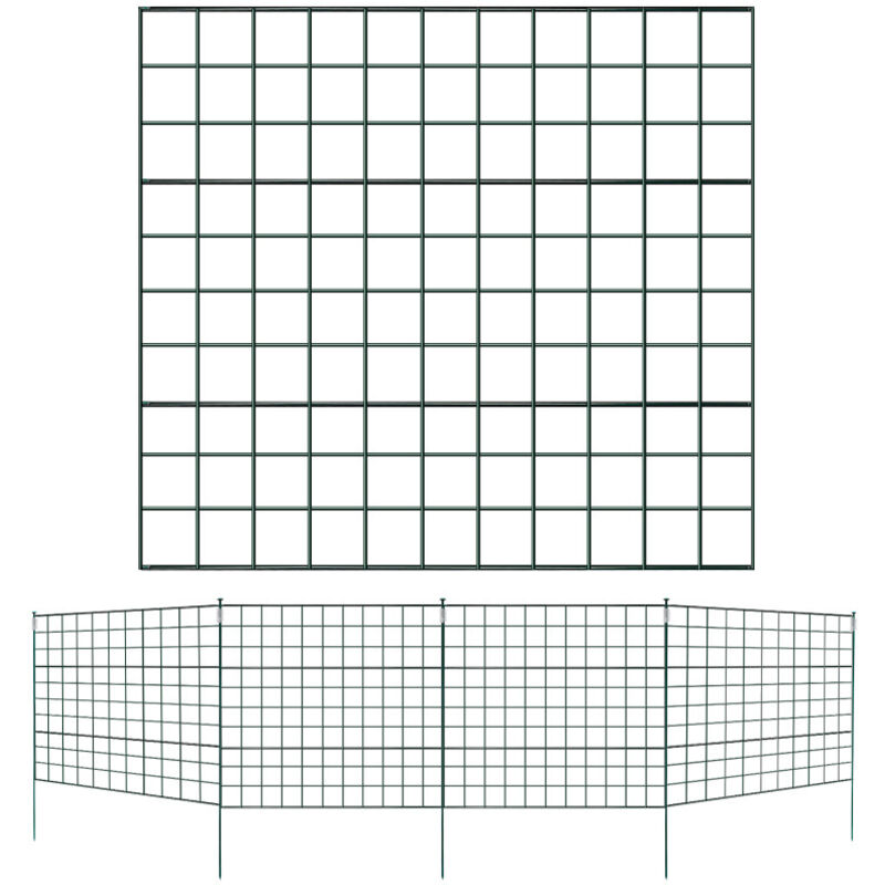Clôture de jardin 11 pièces clôture en métal vert, clôture grillagée, clôture de jardin, clôture de camping - Vingo