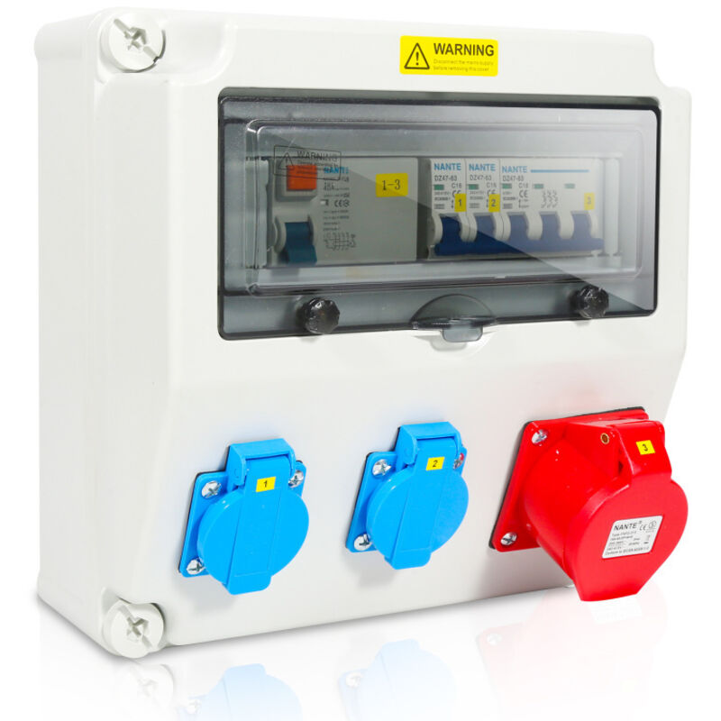 Coffret De Chantier Distributeur mural avec disjoncteur et fi, répartiteur électrique de site à 5 pôles avec 2 prises Schuko et prise cee 16 a - Vingo