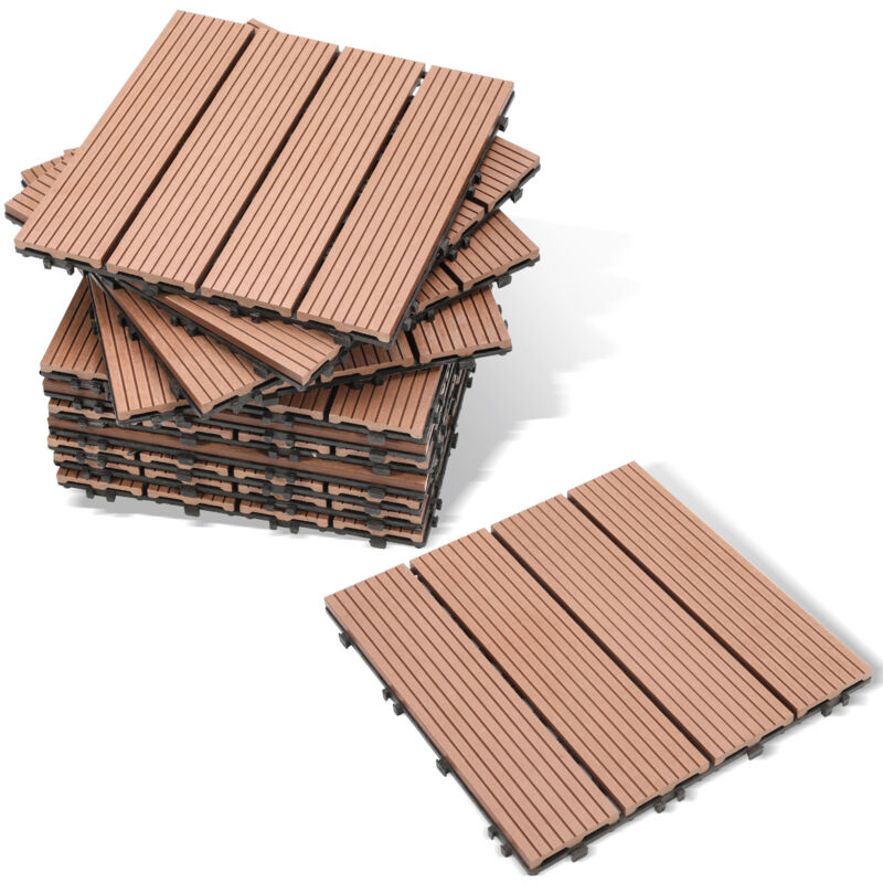 Dalle de terrasse 11 pièces 30x30cm pour recouvrir sol de 1m² Revêtement extérieur jardin wpc marron - Vingo