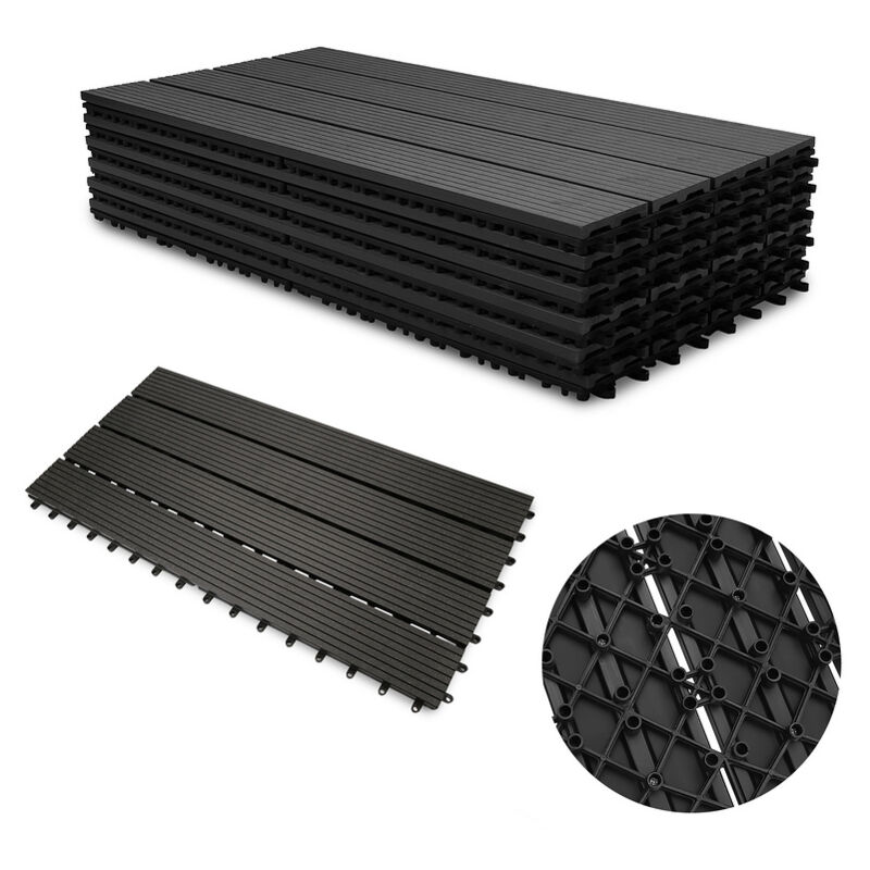 VINGO Dalle de terrasse 6 pièces 60x30cm pour recouvrir sol de 1m² Revêtement extérieur jardin WPC Anthracite