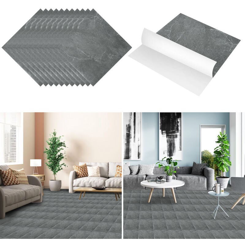 Dalles de sol pvc adhésives -2 Boites de 22 dalles vinyle auto-adhésives - Marbre gris - ca.2 m² - Vingo
