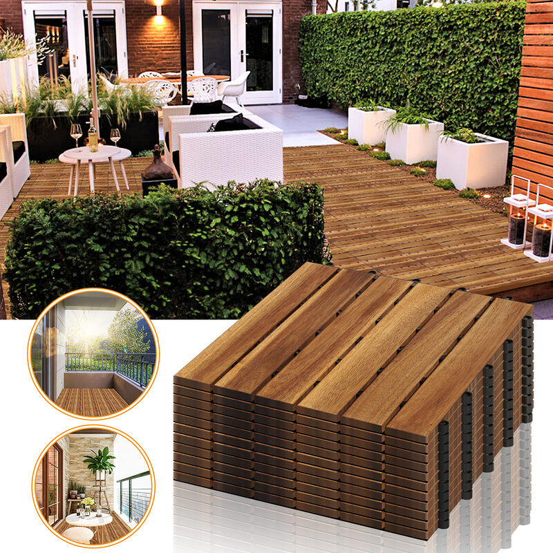 Dalles terrasse caillebotis lot de 55 pcs 5 m² emboîtables installation très simple carreaux bois sapin teinté brun - Vingo