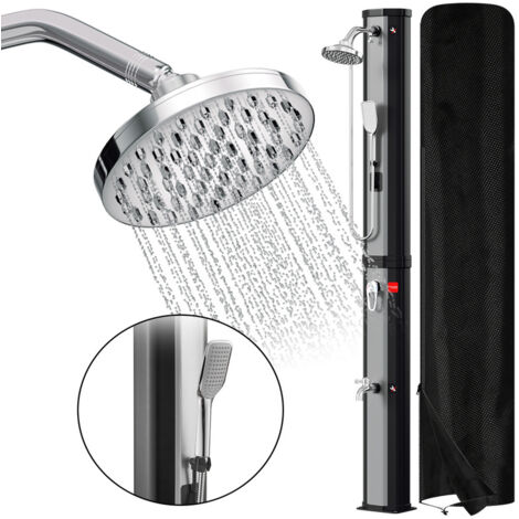 VINGO Doccia solare da giardino 60L argento con doccetta, soffione rotondo, doccia a pedale e materiale di montaggio