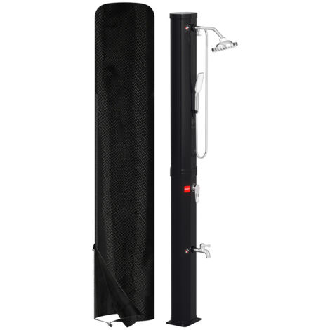 VINGO Doccia solare da giardino - soffione rotondo, doccetta, doccia a pedale integrata, ferramenta e copertura, nero, 60L