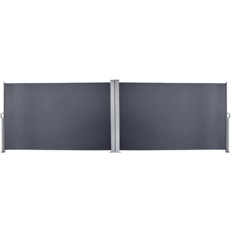 Double Paravent Brise Vue Occultant 180x600cm Rétractable Auvent Latéral Gris - Vingo
