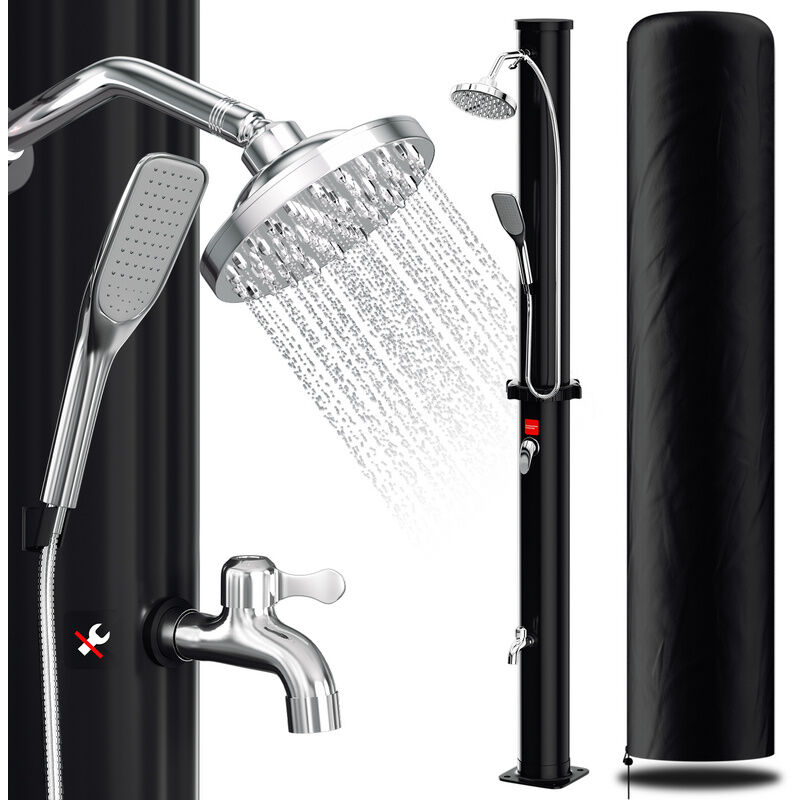 Douche solaire 20L jardin avec douchette, pomme ronde, douche de pied, housse de protection, montage, 220 cm - Vingo