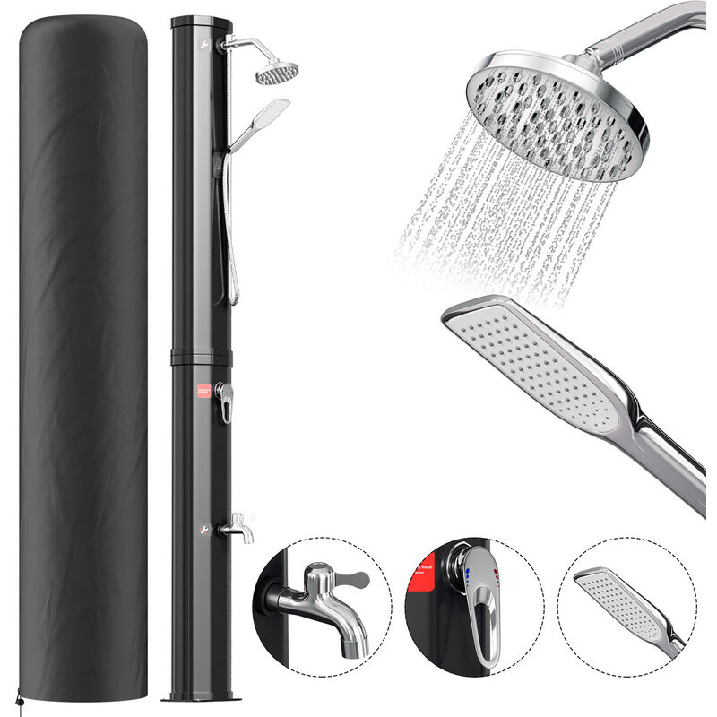 Douche solaire Pomme de douche à effet pluie Douche extérieure avec pied Douche de jardin 40L (avec couvercle de protection) - Vingo