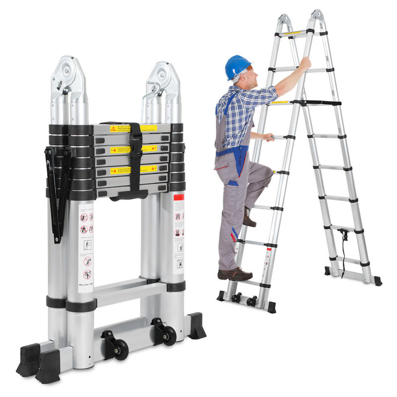 Chelle Multi-Fonction Télescopique Aluminium 5M Échelle Pliable Portable et Pliante(2.5M+2.5M) - Vingo