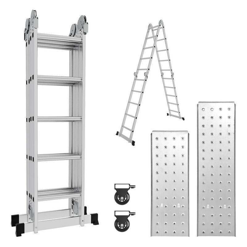 Vingo - Echelle pliante articulée 4x5 marches, echafaudage multifonction, ecarteur de mur, escabeau, 2 plaques plateforme de travail