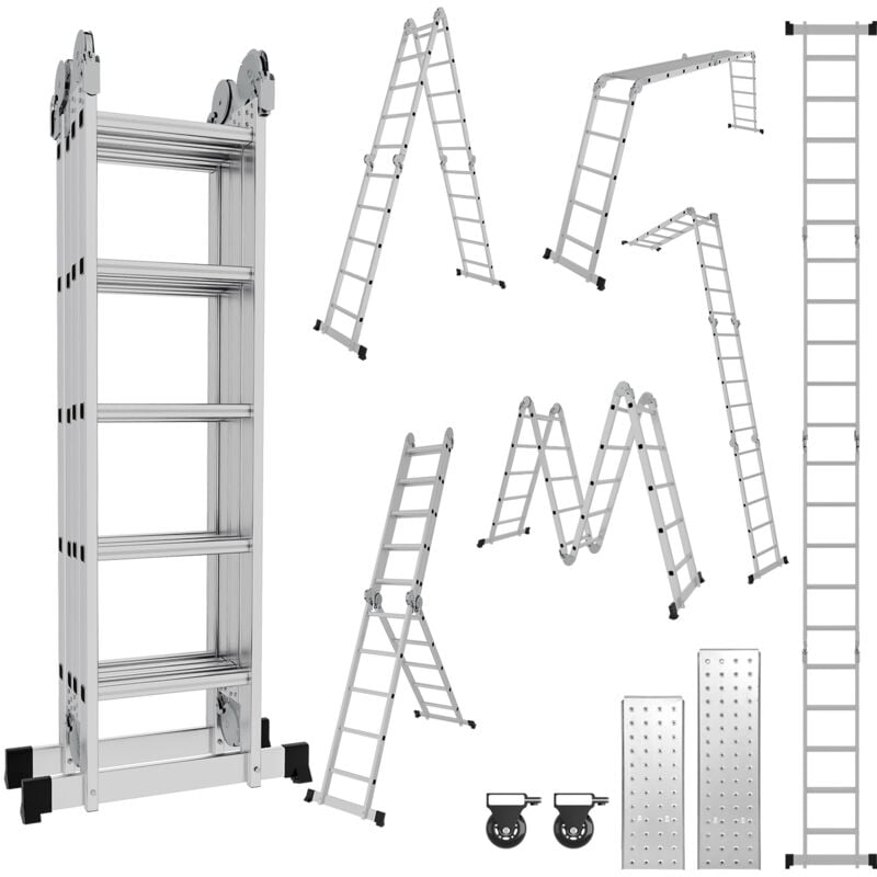 Vingo - Echelle pliante articulée 5.8m, echafaudage multifonction, ecarteur de mur, escabeau, 2 plaques plateforme de travail