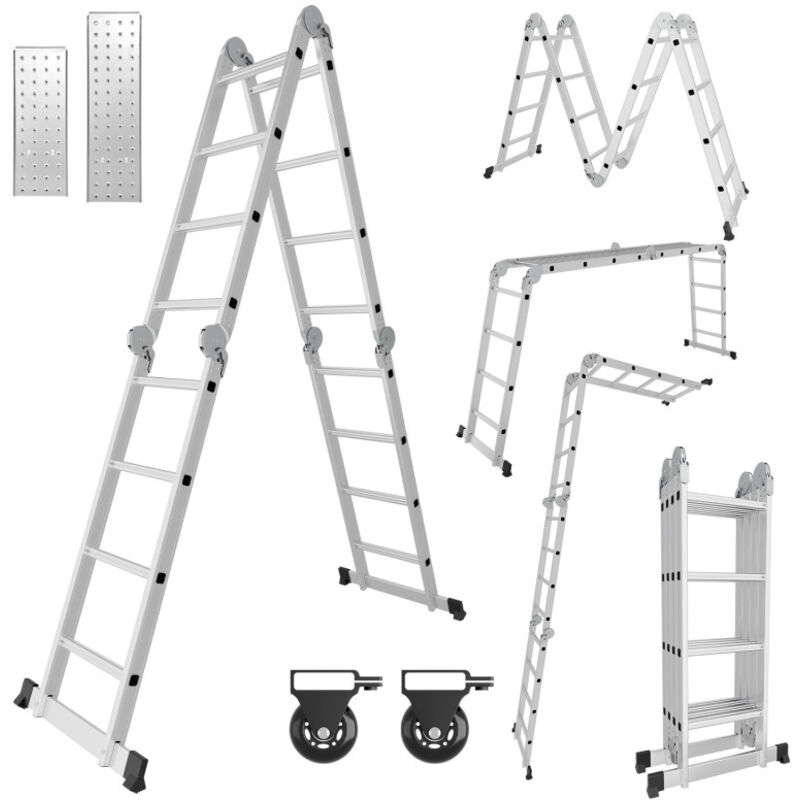 Einfeben Echelle pliante 4x4 470cm Echelle multifonctionnelle Echelle télescopique domestique Echelle en Alu