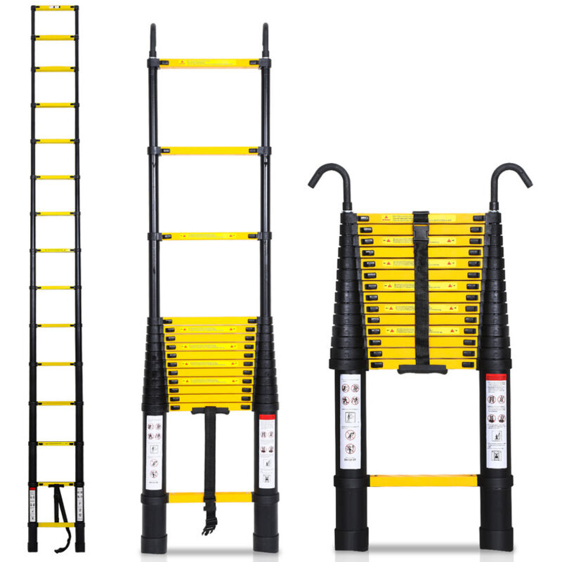 Swanew Echelle Télescopique 4,4M Échelle pliante télescopique pliable mit hakenÉchelle droite simple charge max.150 kg