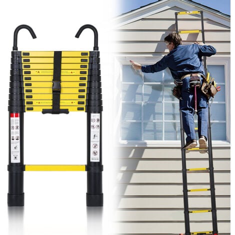 VINGO Échelle télescopique avec crochet escabeau aluminium noir+jaune 3,2m - Argent