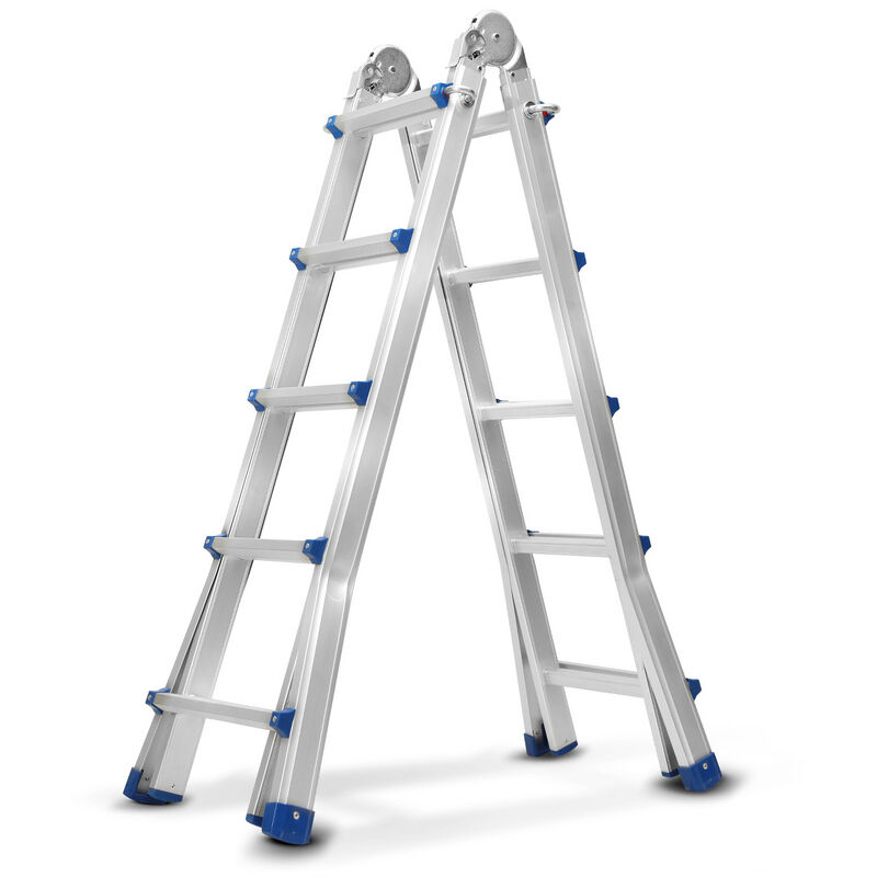 VINGO echelle telescopique Échelle à rallonge légère en aluminium 4x5 niveau argent + multifonction échelle à rallonge extensible