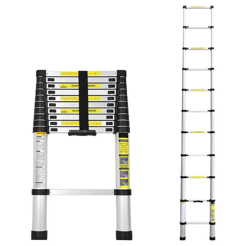Echelle telescopique Échelle à rallonge légère en aluminium, échelle inclinée antidérapante, 2,6 m, argent échelle à rallonge extensible - Vingo