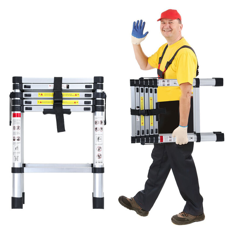 Echelle Télescopique jusqu'à 150 kg Escabeau stable en aluminium 1.4m+1.7m - Vingo