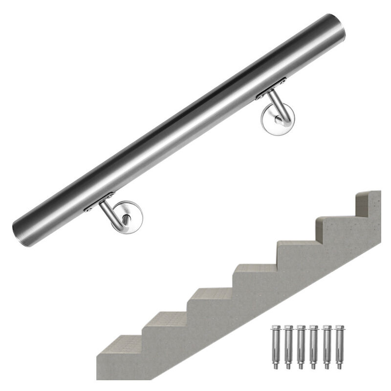 Wolketon - vingo Main courante en acier inoxydable Rampe d'escalier Support mural Dispositif de fixation Escaliers Acier affiné 160cm