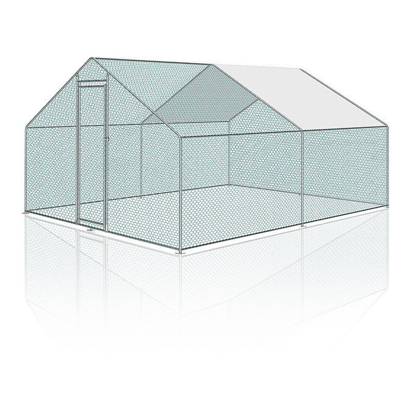 Vingo - Enclos poulailler Acier galvanisé avec parc grillagé avec serrure espace couvert Poulailler pour petits animaux 3 x 4 x 2 m 12m²