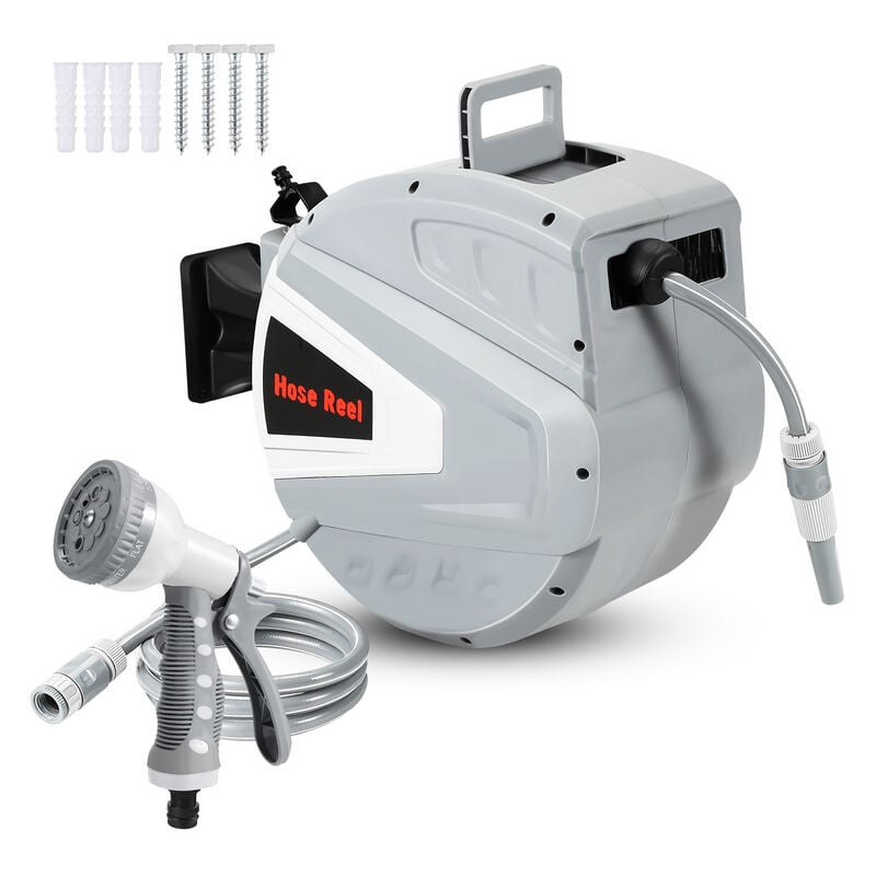 Enrouleur Tuyau Arrosage 30M Enrouleur Arrêt d'enroulement Automatique Raccord 3/4 avec pistolet à eau Support Pivotant 180° Dévidoir de - Vingo