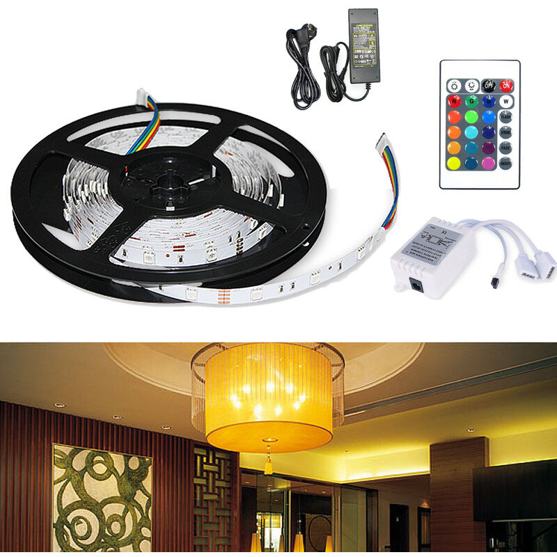 VINGO Ensemble de bande LED 2M, bande LED RGB 5050 SMD, bande LED 30 LED, LED non étanche (IP20), avec télécommande 24 boutons