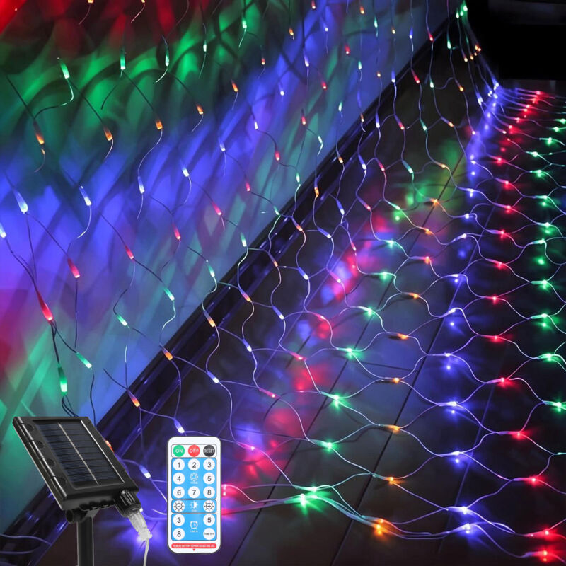 Vingo - Filet Lumineux Solaire Chaîne lumineuse avec 8 modes Rideau lumineux de Noël intérieur extérieur 2x2M Multicolore