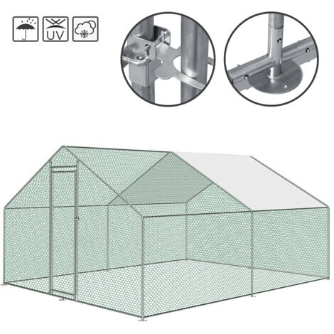 VINGO Freilaufgehege Hühnerhaus 3 x 6 x 2 m Outdoor Hühnerstall Dach Geflügelstall, Verzinkter Stahl Kleintierstall Freigehege mit Sonnenschutz Hühnerkäfig Voliere,PE