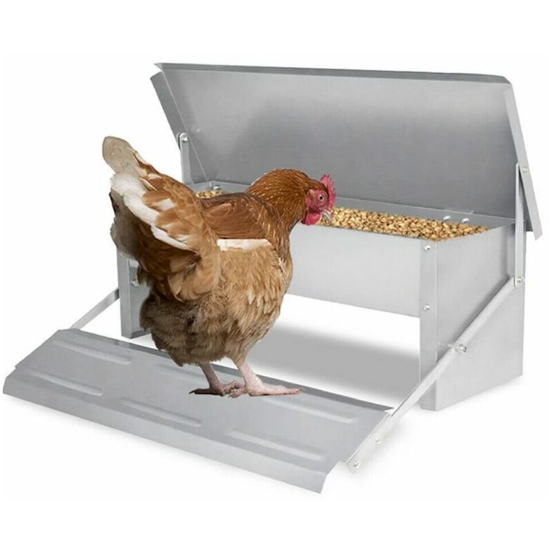 Vingo - Futterspender 5kg Tröge Futterautomat mit Deckel Hühner Futtertrog Fußpedal Selbstöffnender Futtertrog wasserdichter für Enten Puten - Silber
