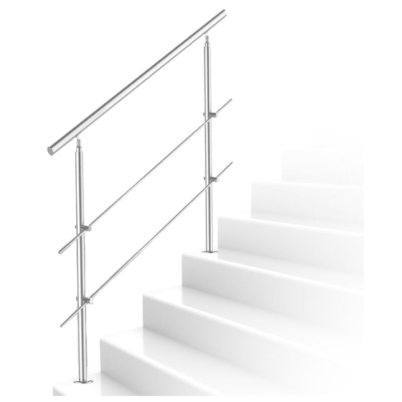 Garde-corps de porte fenêtre Rampe d'escalier acier inoxydable main courante balustrade 150 cm 2 crossbars - Vingo
