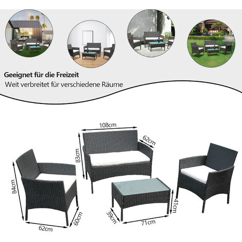 VINGO Gartenmöbel Set Poly Rattan Balkonmöbel Sitzgruppe Schwarz Langlebig Lounge Set Mit 2-er Sofa, Singlestühle, Tisch und Sitzkissen…
