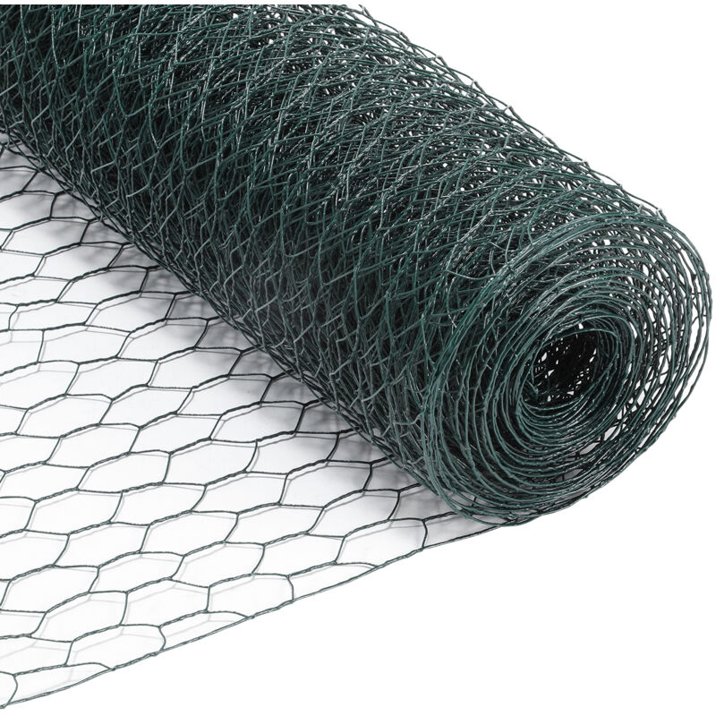 VINGO Grillage a Poule Métallique pour Cloture 0,5x25m, Fil de fer Hexagonal pour Jardin Poulailler Voliere Clapier, Vert