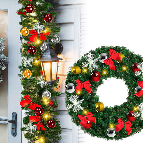VINGO Guirlande de Noël, Guirlande Sapin 5m, avec LED Lumières , Pommes pin Baies rouges, Guirlande artificielle Décoration de Noël l'intérieur et l'extérieur (100 lumineuse) - vert
