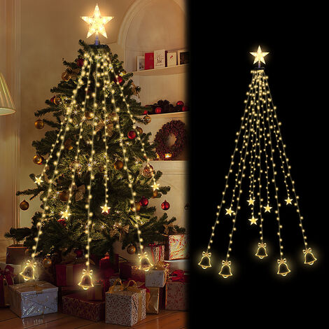 VINGO Guirlande lumineuse LED Sapin de Noël 200 LEDs 2m Extérieur Guirlande de Noël avec anneau Étoiles Cloches Blanc chaud - Jaune