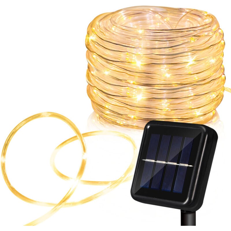 Swanew Guirlande Lumineuse Solaire Extérieur,8Modes Décoration Lumineuse Solaire Noël IP65 Imperméable Lampe Solaire Exterieur,300LED 32M,Blanc Froid