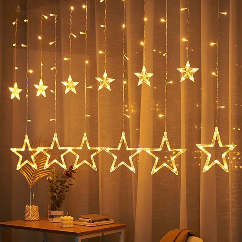 Swanew Guirnalda de Estrellas, 2M 138LED Luces de Cortina de Estrellas Iluminación, Decoración Navideña Interior/Exterior, Luces de Guirnalda
