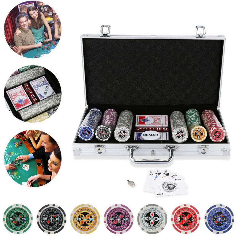 Vingo - Jetons de poker boîte en métal Malette Poker 300 Jetons Poker Ensemble en Aluminium-Argent