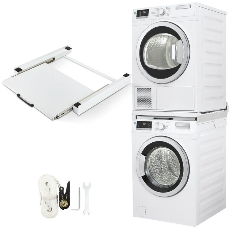 SWANEW Kit de superposition Capacité de charge jusqu'à 150 kg pour lave-linge Cadre intermédiaire avec tablette extractible Blanc 60x54cm