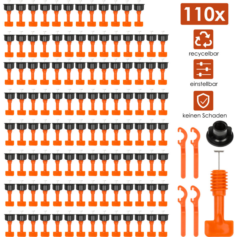 Kit de système de nivellement de carrelage réutilisable Niveleur de tuile en t Construction de paroi en céramique, 110 pcs - Vingo