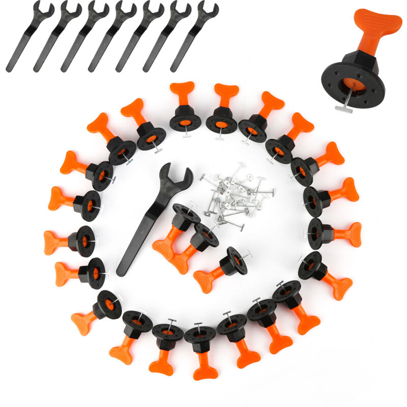 Kit de Système de Nivellement 220pcs Leveller de Carrelage Réutilisable Niveleur de Tuiles Type t et 8pcs Clé Construction de Murs en Céramique