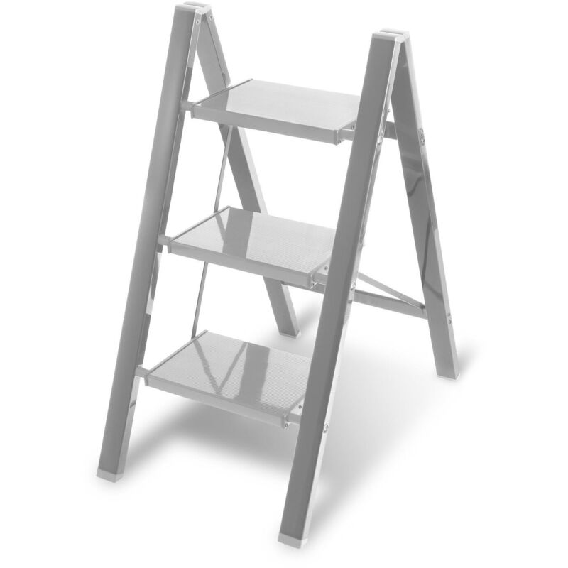 Image of Swanew Klappleiter Stehleiter Alu Trittleiter Klapptritt 3 Stufen Silber