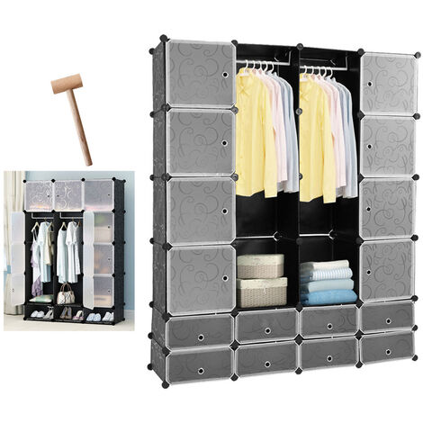 VINGO Kleiderschrank Steckregal Badregal Garderobe mit Holzhammer DIY Stapelbar Regal