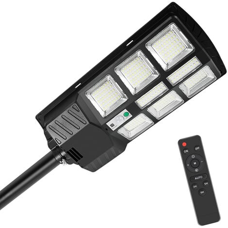 VINGO Lampadaire solaire LED Projecteur solaire étanche avec détecteur de mouvement et télécommande pour extérieur jardin terrasse 300W