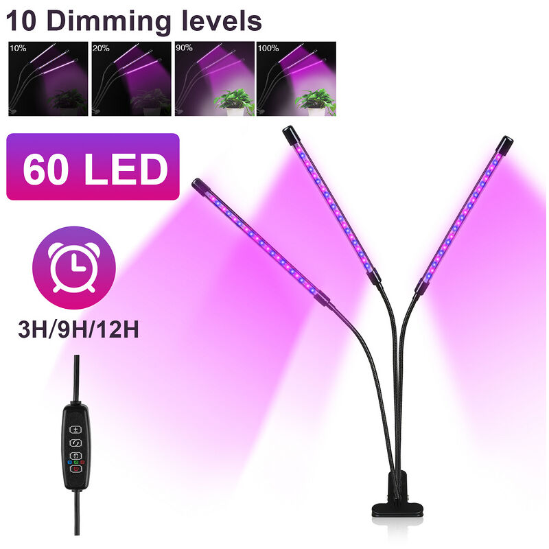 Lampe pour Plantes 30W 60 led Lampe de Croissance pour Plantes avec minuterie Auto - on/Off 3H/9H/12H, 10 luminosité Lampe de Plante pour semis,