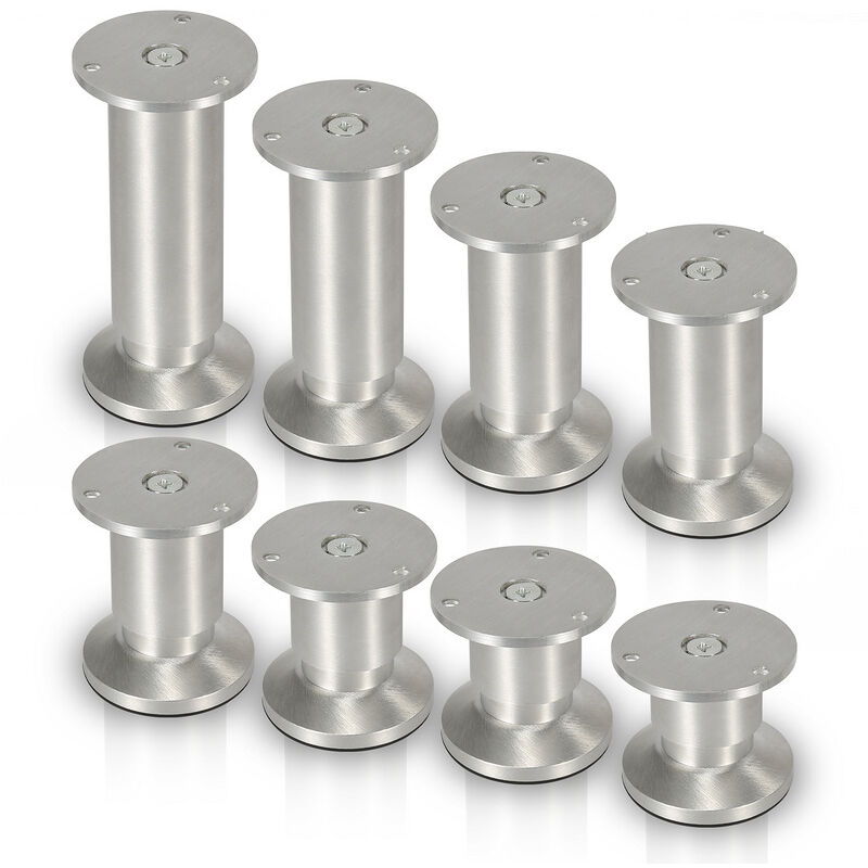 Lot de 4 pieds de meuble, pied de table, meuble, Aluminium, hauteur : 120 mm Diamètre : 40 mm Réglage en hauteur : + 15 mm - Vingo