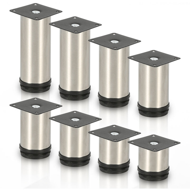 VINGO Lot de 4 pieds de meuble, pied de table, meuble, inox, hauteur : 120 mm Diamètre : 40 mm Réglage en hauteur : + 15 mm