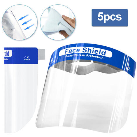 VINGO Lot de 5 visières de Protection pour Le Visage,Masque en Plastique léger et réglable pour éviter salive, Gouttes, Pollen et la pouss - bleu